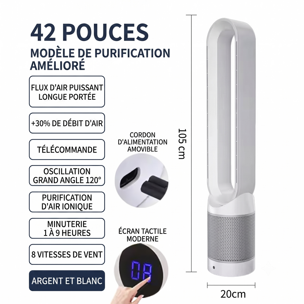 Ventilateur purificateur sans pales Blast  105 cm · Télécommande