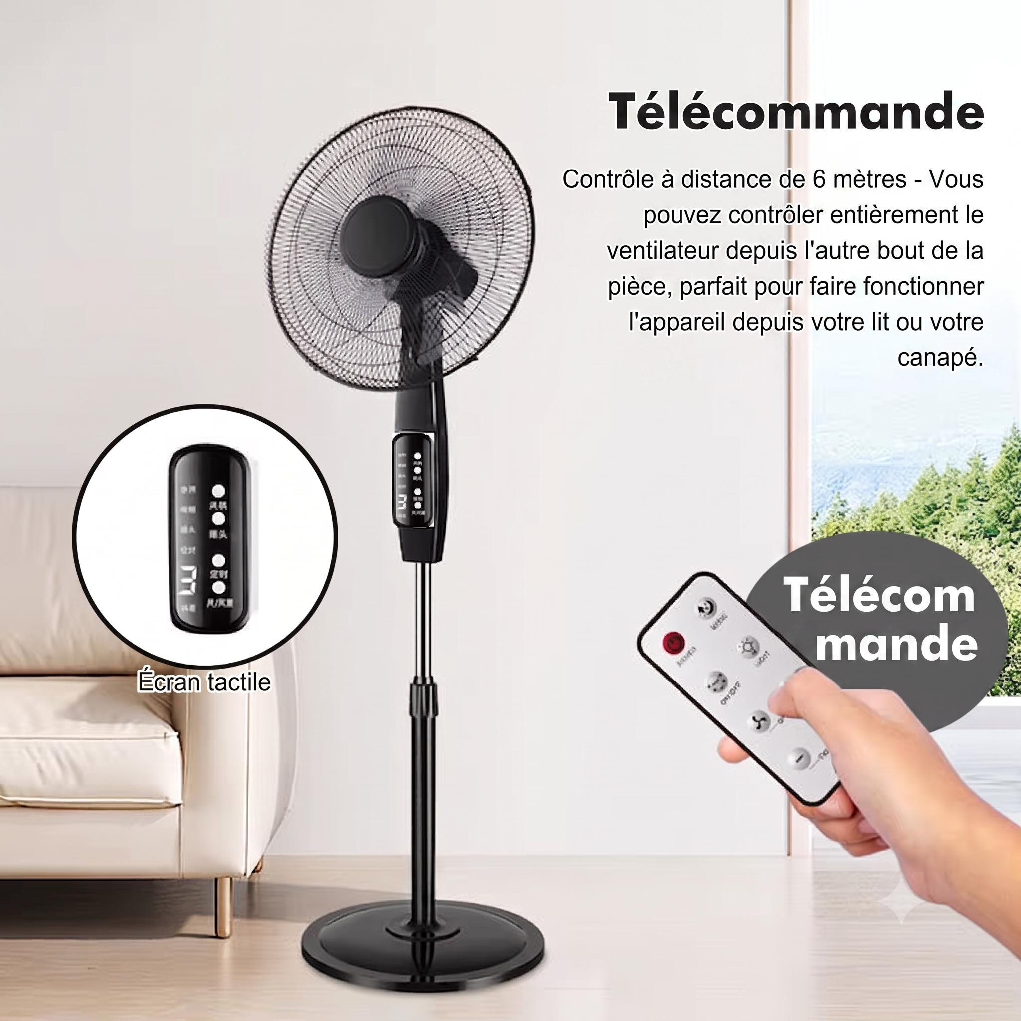 Ventilateur sur pied Blast  5 pales · Hauteur réglable · Télécommande